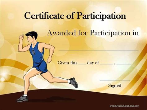 Participation Certificate For Running Template Intended For Running Certificates Templates Free